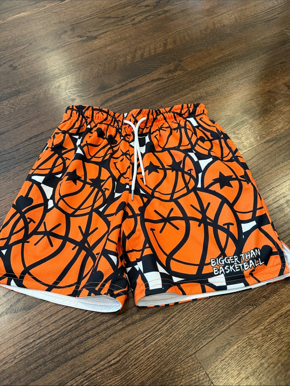 Orange Graphic Athletic Basketball Shorts with Drawstring